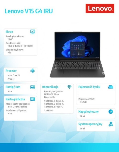 Lenovo Laptop V15 G4 83A100Q5PB W11P i5-13420H/8GB+8GB/512GB/INT/15.6 cala/FHD/Business Black/3Y