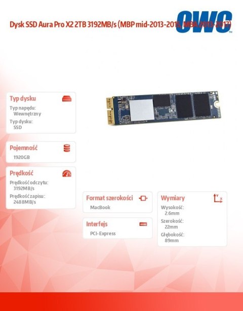 OWC Dysk SSD Aura Pro X2 2TB 3192MB/s (MBP mid-2013-2015, MBA 2013-2017) OWC Dysk SSD Aura Pro X2 2TB 3192MB/s (MBP mid-2013-2015, MBA 2013-2017)
