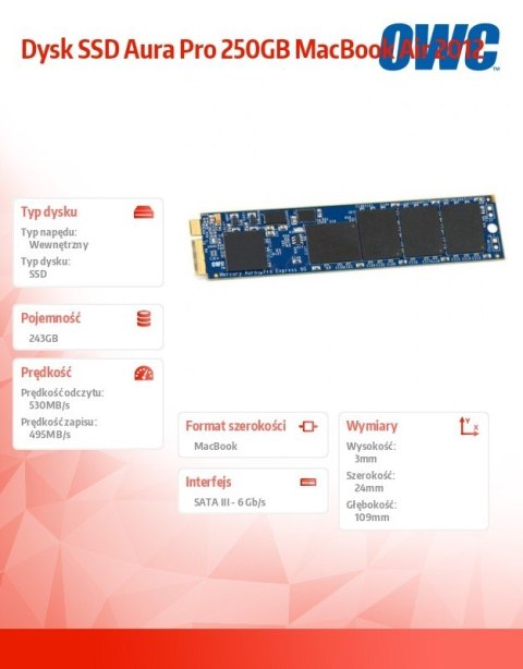 OWC Dysk SSD Aura Pro 250GB MacBook Air 2012 OWC Dysk SSD Aura Pro 250GB MacBook Air 2012