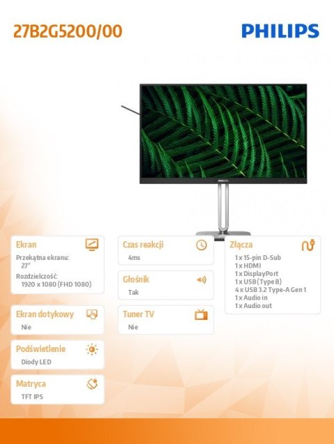 Philips Monitor 27B2G5200 27 cali IPS 100Hz HDMI DP VGA Pivot Głośniki