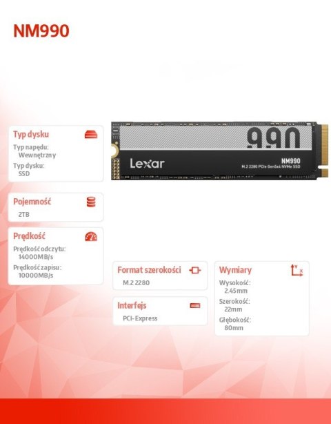 Lexar Dysk SSD NM990 2TB Gen5 14000/10000
