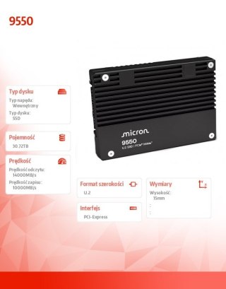 Micron Dysk SSD 9550 PRO 30720GB NVMe U.2 15mm Single Pack
