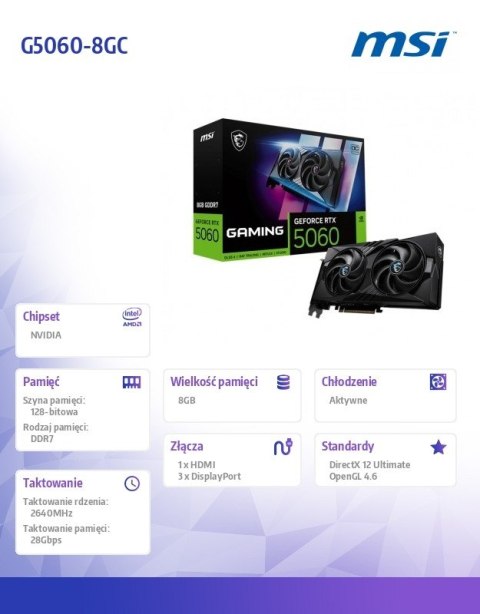 MSI Karta graficzna GeForce RTX 5060 8G GAMING OC
