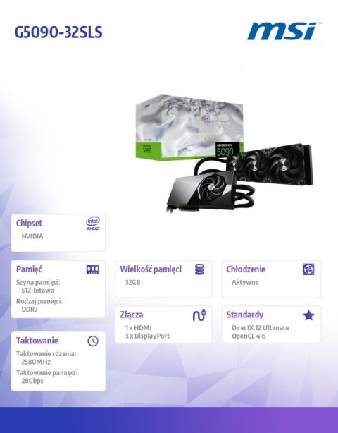 MSI Karta graficzna GeForce RTX 5090 SUPRIM LIQUID SOC 32G GDDR7 512bit 3DP/HDMI