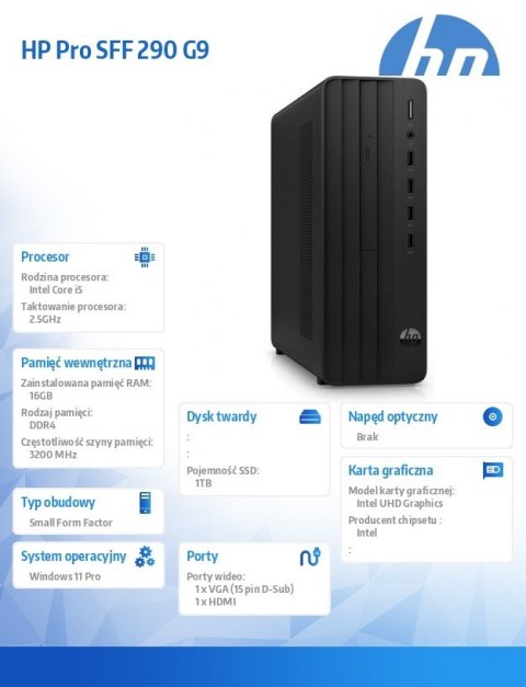 HP Inc. Komputer Pro 290 SFF G9 i5-14400 1TB/16GB/W11P B6ZA6ET