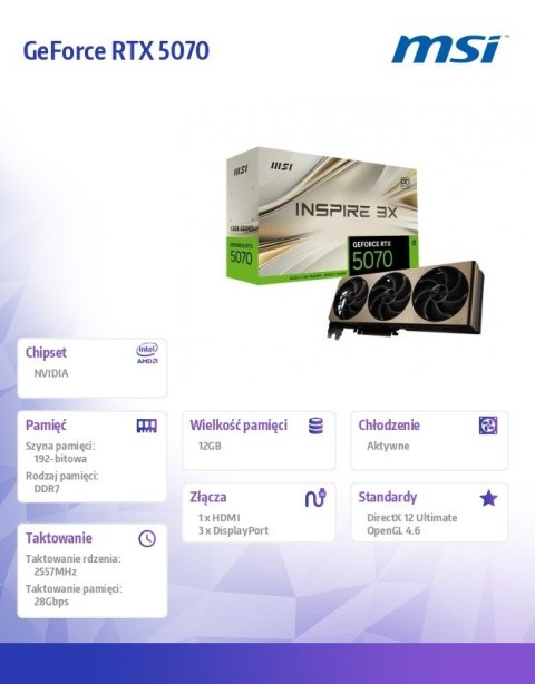 MSI Karta graficzna GeForce RTX 5070 12G INSPIRE 3X OC