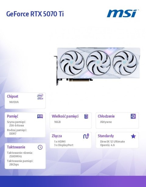 MSI Karta graficzna GeForce RTX 5070 Ti 16G GAMING OC WHITE