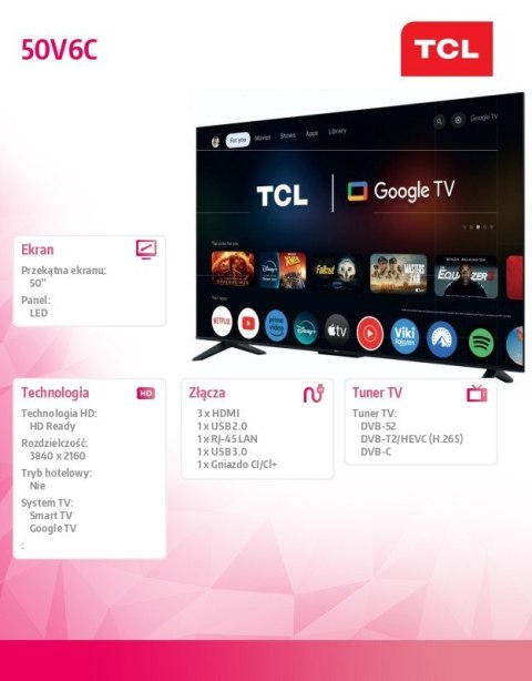 TCL Telewizor LED 50 cali 50V6C