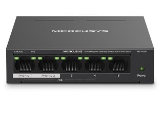 TP-LINK Przełącznik Mercusys MS105GP 5-Port Gigabit Desktop Switch with 4-Port PoE+ PORT: 4× Gigabit PoE+ Ports, 1× Gigabit Non