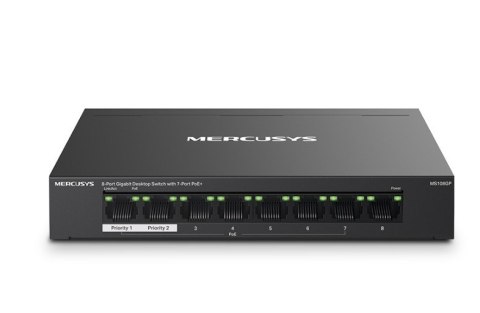 TP-LINK Przełącznik Mercusys 8-Port Gigabit Desktop Switch with 7× Gigabit PoE+ Ports, 1× Gigabit Non-PoE Ports MS108GP