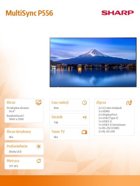 Sharp Monitor wielkoformatowy MultiSync P556 55 cali UHD 700cd/m2 24/7