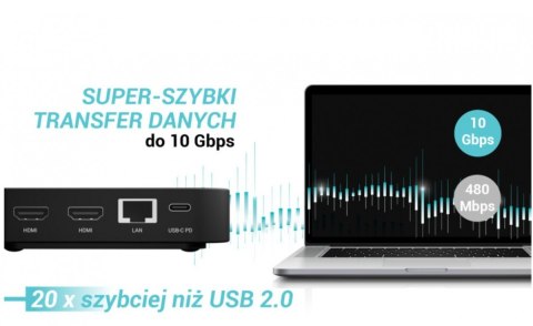 I-tec Stacja dokująca USB-C DP Dual HDMI Power Delivery 100W + Uniwersalna Ładowarka 100W
