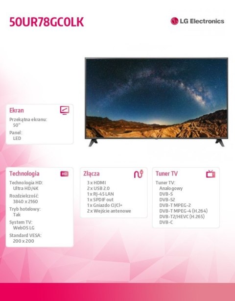 LG Electronics Telewizor LED 50 cali 50UR78GC0LK