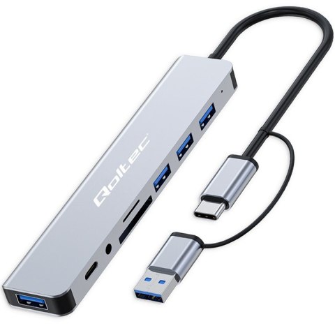 Qoltec HUB Adapter 8w1 USB-C/USB | USB-C | 4xUSB | SD/TF card | Jack 3.5mm TRRS