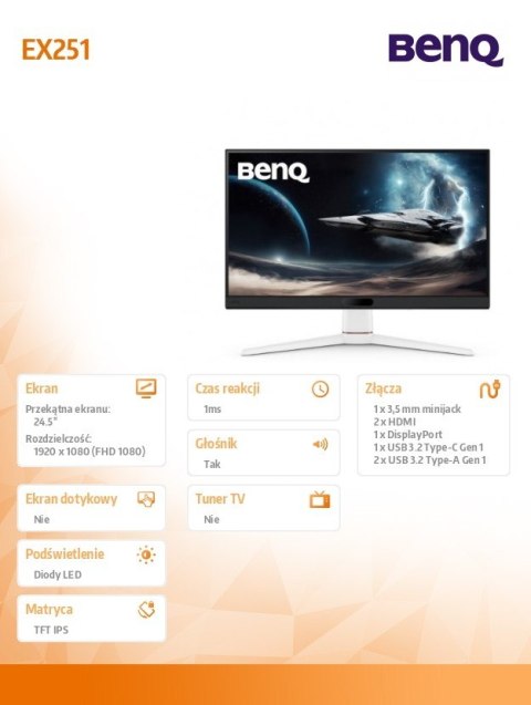 Benq Monitor 24 cale EX251 1ms IPS/220Hz/FullHD/Gaming