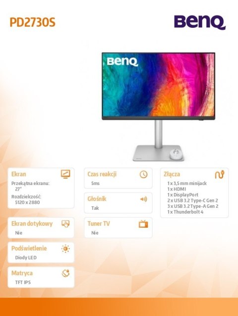 Benq Monitor 27 cali PD2730S LED 5K IPS/60Hz/5ms/Graficzny
