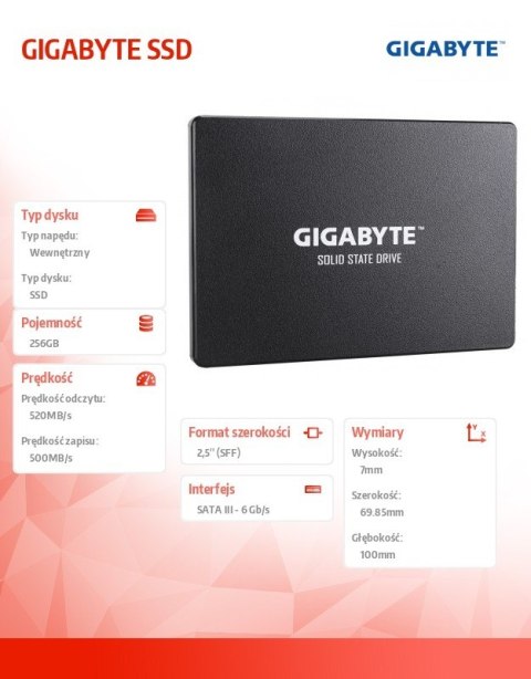 Gigabyte Dysk SSD 256GB 2.5 cala SATA3 520/500MB/s 7mm