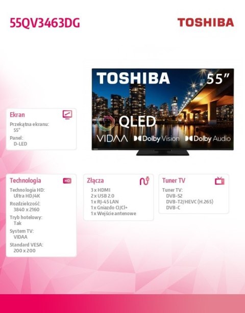 Toshiba Telewizor QLED 55 cali 55QV3463DG