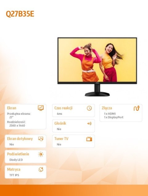 AOC Monitor Q27B35E 27 cali IPS 75Hz HDMI DP