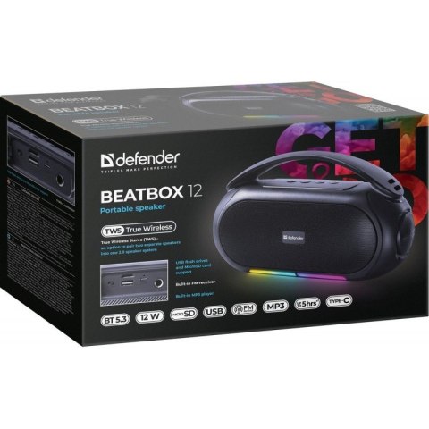 Defender Głośnik bluetooth BEATBOX 12 16W czarny podświetlenie LED