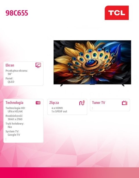 TCL Telewizor QLED 98 cali 98C655