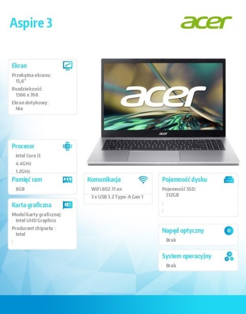 Acer Laptop Extensa 15 EX215-24-R41P R3 7320U 15.6 FHD 8GB 512GB NoOS Szary