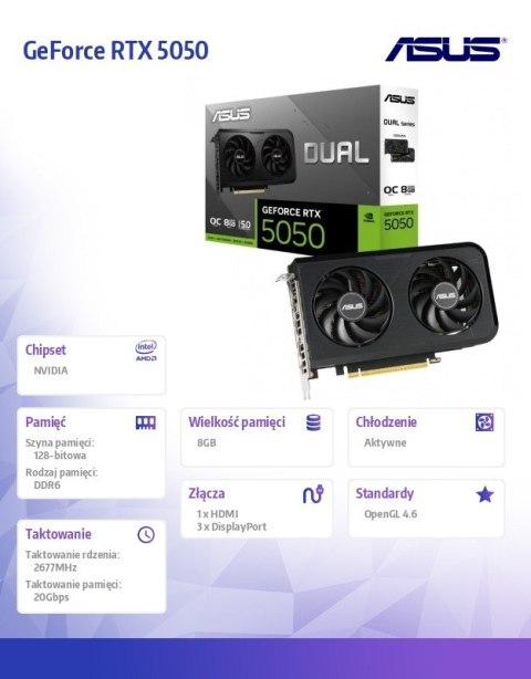 Asus Karta graficzna GeForce RTX 5050 DUAL 8GB OC GDDR6 128BIT 3DP/HDMI