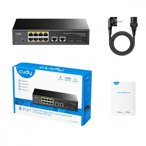 Cudy Przełącznik GS1010P 8-Port Gigabit PoE+ Switch with 2 Gigabit Uplink ports and 2 Gigabit SFP slot 120W