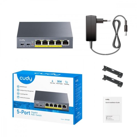 Cudy Przełącznik GS105P 5-Port Gigabit PoE+ Switch 36W