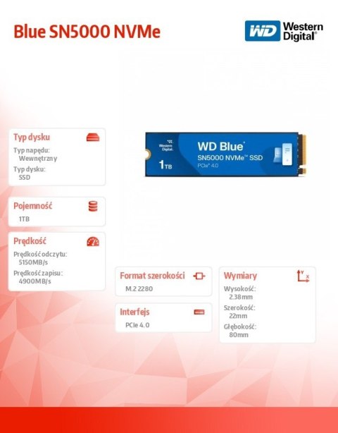 Western Digital Dysk SSD Blue 1TB M.2 2280 SN5000 NVMe PCIE4.0