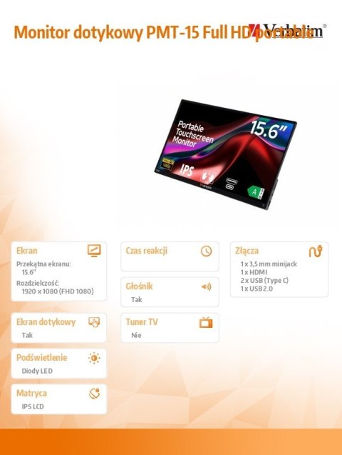 Verbatim Monitor dotykowy PMT-15 Full HD portable