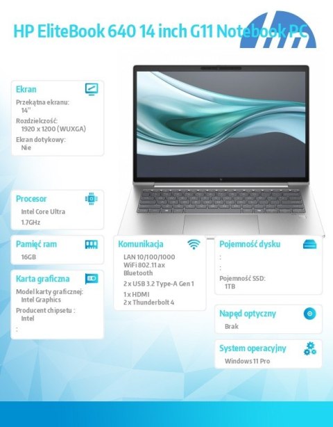 HP Inc. Laptop EliteBook 640 G11 U7-155U 1TB/32GB/W11P/14 cali A37VVET