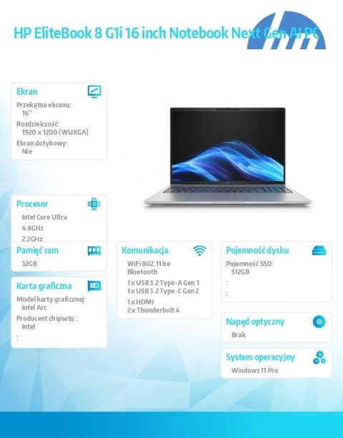 HP Inc. Notebook EliteBook 8 G1i U7-258V 512GB/32GB/W11P/16.0 C51M8ET