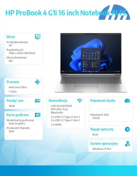 HP Inc. Laptop ProBook 4 G1i U7-255U 512GB/16GB/W11P/16.0 C51MLET
