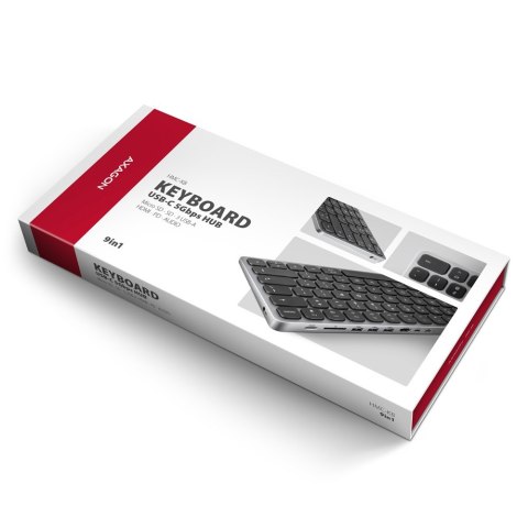 AXAGON Klawiatura HMC-KB-CRL USB-C 5Gbps z wieloportowy hub 9in1, SD/microSD, 3x USB-A, HDMI 4K/60Hz, PD 100W, Audio, Cyrillic layout, 