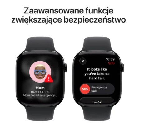 Apple Watch Series 11 GPS koperta 46 mm z aluminium w kolorze onyksu, pasek sportowy w kolorze czarnym - rozmiar M/L