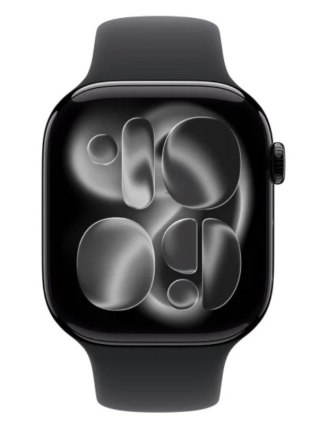 Apple Watch Series 11 GPS koperta 46 mm z aluminium w kolorze onyksu, pasek sportowy w kolorze czarnym - rozmiar S/M