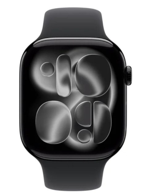 Apple Watch Series 11 GPS koperta 46 mm z aluminium w kolorze onyksu, pasek sportowy w kolorze czarnym - rozmiar S/M