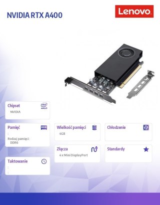 Lenovo Karta graficzna Nvidia RTX A400 4GB mini-DP*4 GDDR6 Graphics 4X61Q73040