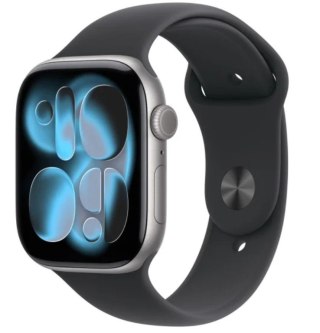 Apple Watch Series 11 GPS+Cellular koperta 42 mm z aluminium w kolorze gwiezdnej szarości, pasek sportowy w kolorze czarnym - rozmiar 