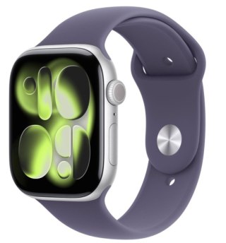 Apple Watch Series 11 GPS+Cellular koperta 42 mm z aluminium w kolorze srebrnym, pasek sportowy w kolorze mlecznego fioletu - rozmiar 