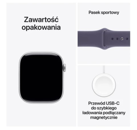 Apple Watch Series 11 GPS+Cellular koperta 42 mm z aluminium w kolorze srebrnym, pasek sportowy w kolorze mlecznego fioletu - rozmiar 