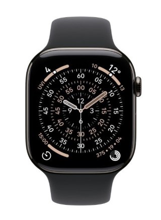 Apple Watch Series 11 GPS + Cellular, koperta 46 mm z tytanu w kolorze łupku, pasek sportowy w kolorze czarnym - rozmiar S/M
