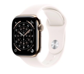 Apple Watch Series 11 GPS + Cellular koperta 46 mm z tytanu w kolorze złotym, pasek sportowy w kolorze łagodnego różu - rozmiar M/L