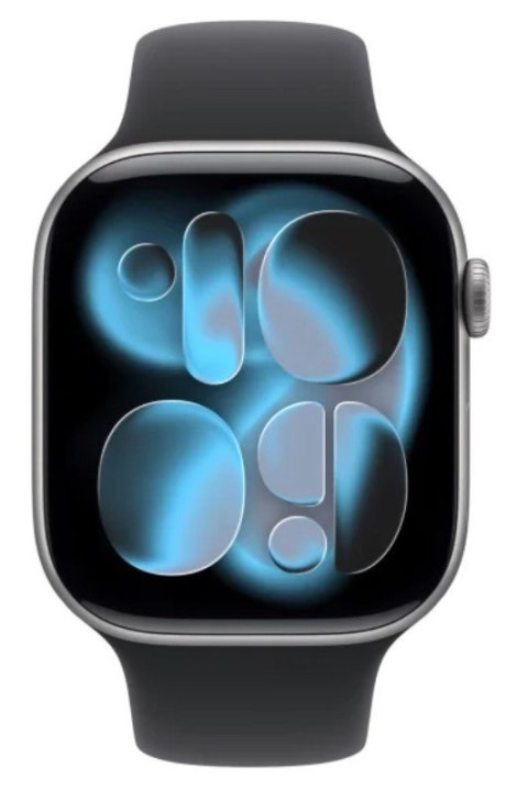 Apple Watch Series 11 GPS koperta 46 mm z aluminium w kolorze gwiezdnej szarości, pasek sportowy w kolorze czarnym - rozmiar M/L