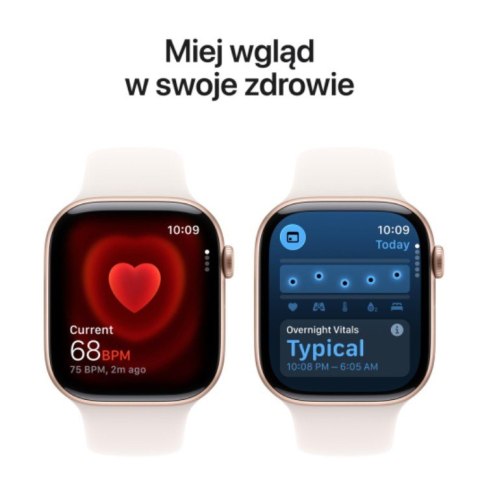 Apple Watch Series 11 GPS, koperta 46 mm z aluminium w kolorze różowego złota, pasek sportowy w kolorze łagodnego różu - rozmiar M/L