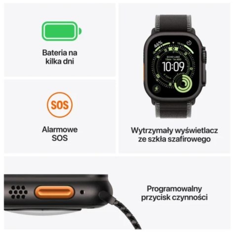 Apple Watch Ultra 3 GPS + Cellular, koperta 49 mm z tytanu w kolorze naturalnym, opaska Trail w kolorze niebieskim/jaskrawoniebieskim 