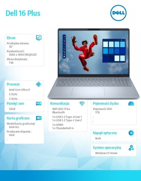Dell Laptop Dell 16 Plus DB16250 Win11H Ultra 9 288V/1TB/32GB/QHD+/2YB