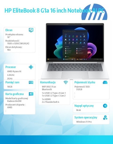 HP Inc. Laptop EliteBook 8 G1a Ryzen AI 5 PRO 340 512GB/16GB/W11P/16.0 C51H4ET
