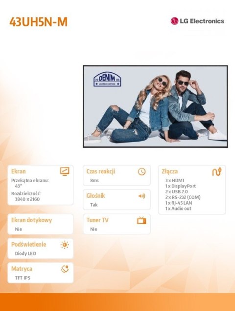 LG Electronics Monitor wielkoformatowy 43UH5N-M 500cd/m2 UHD 24/7